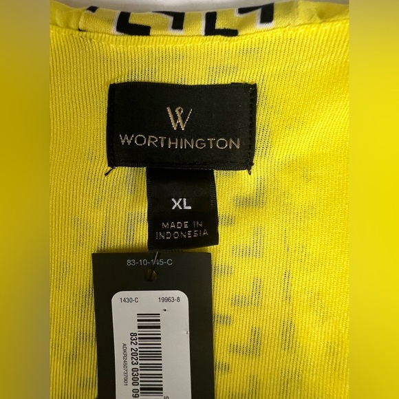 WORTHINGTON YELLOW/BLACK SLEEVELESS TOP  SIZE XL W/V NECK  100% POLYESTER - Picture 6 of 9